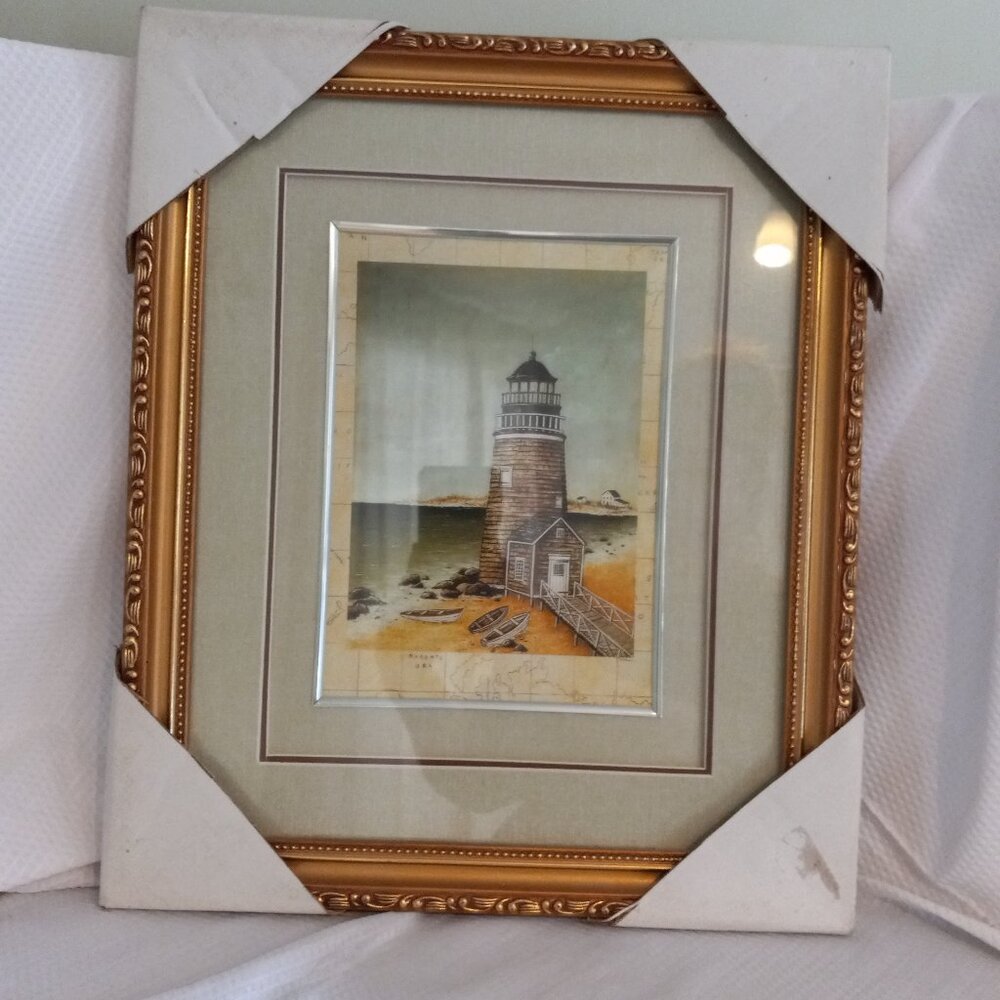 Light House Red Brick, Double Mat Framed,